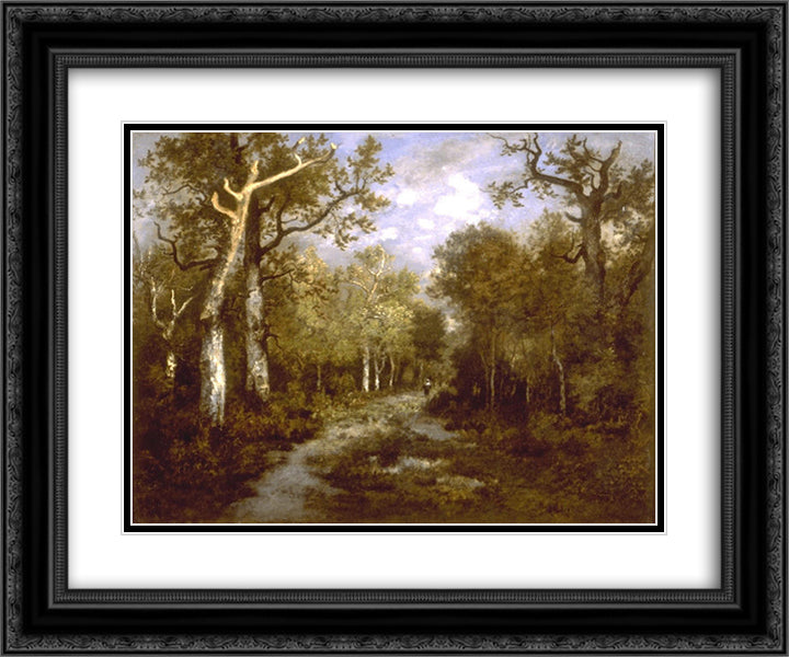 The Forest of Fontainebleau 24x20 Black Ornate Wood Framed Art Print Poster with Double Matting by Rousseau, Theodore