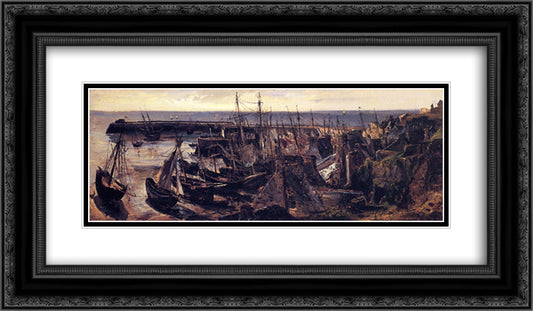 The Jetty at the Port of Granville 24x14 Black Ornate Wood Framed Art Print Poster with Double Matting by Rousseau, Theodore