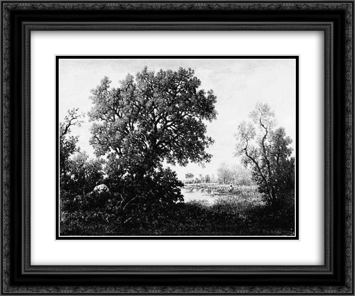 The pond 24x20 Black Ornate Wood Framed Art Print Poster with Double Matting by Rousseau, Theodore
