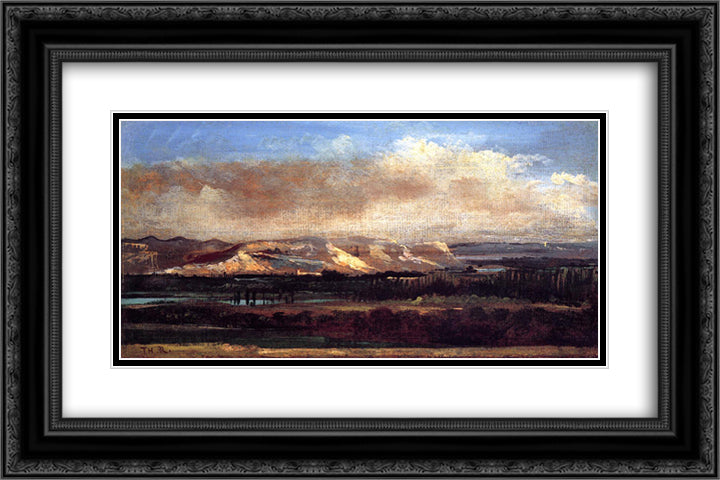 The Saleve Cliffs near Geneva 24x16 Black Ornate Wood Framed Art Print Poster with Double Matting by Rousseau, Theodore