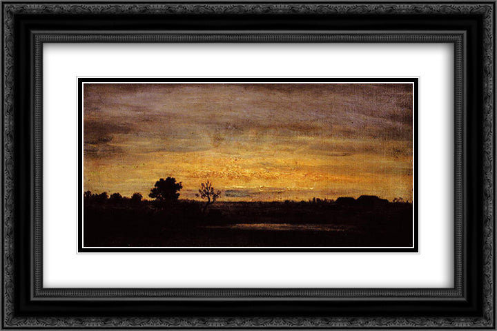 Twilight in Sologne 24x16 Black Ornate Wood Framed Art Print Poster with Double Matting by Rousseau, Theodore