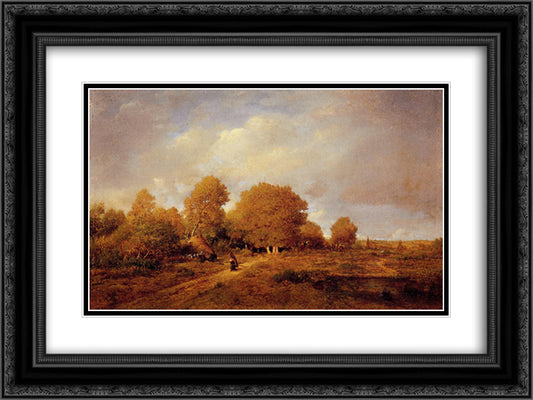 Woman Carrying Wood 24x18 Black Ornate Wood Framed Art Print Poster with Double Matting by Rousseau, Theodore