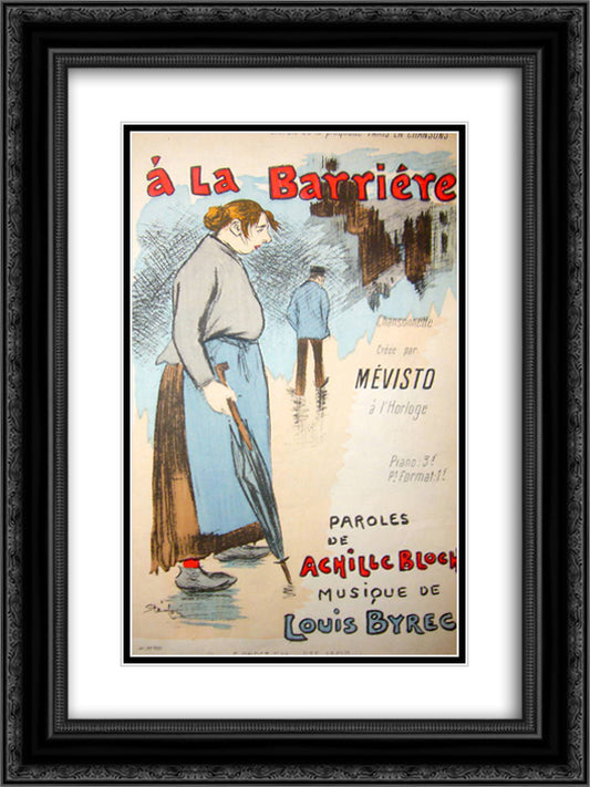 A La Barriere 18x24 Black Ornate Wood Framed Art Print Poster with Double Matting by Steinlen, Theophile