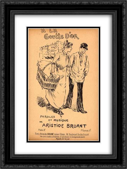 A La Goutte d'Or -1886 18x24 Black Ornate Wood Framed Art Print Poster with Double Matting by Steinlen, Theophile