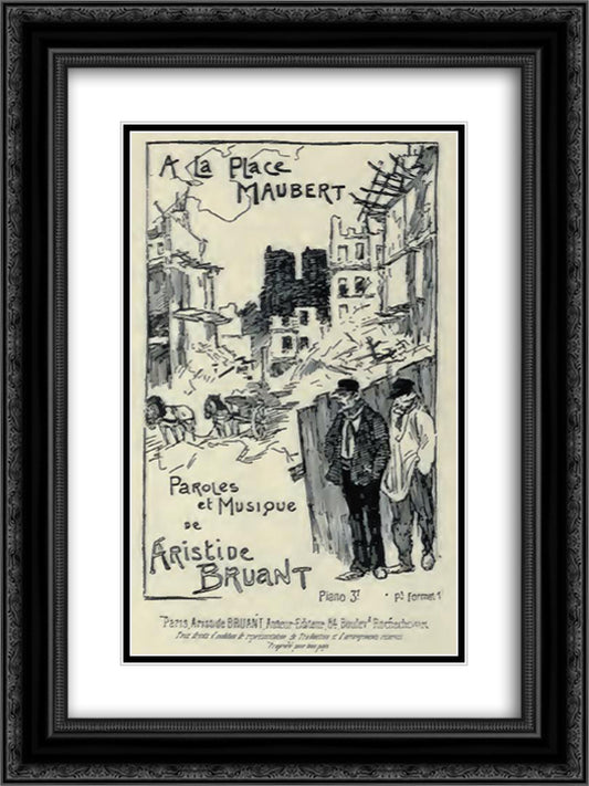 A La Place Maubert 18x24 Black Ornate Wood Framed Art Print Poster with Double Matting by Steinlen, Theophile