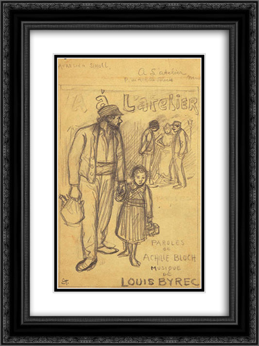 A l'Atelier Preliminary drawing 18x24 Black Ornate Wood Framed Art Print Poster with Double Matting by Steinlen, Theophile