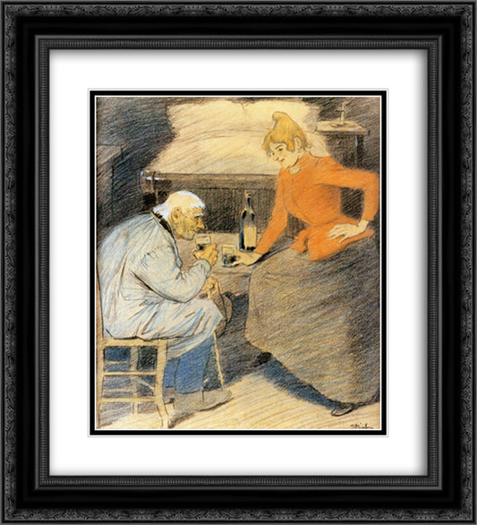 A Little Lift 20x22 Black Ornate Wood Framed Art Print Poster with Double Matting by Steinlen, Theophile