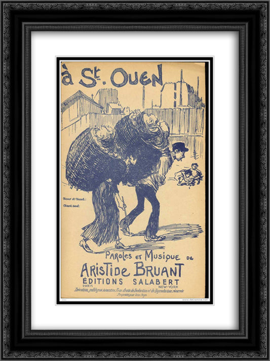 A Saint-Ouen 18x24 Black Ornate Wood Framed Art Print Poster with Double Matting by Steinlen, Theophile