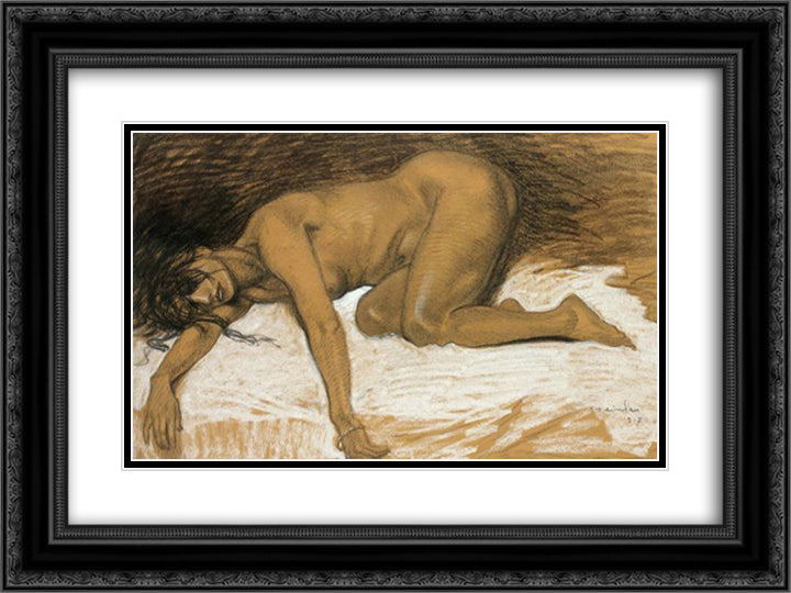 Aicha 24x18 Black Ornate Wood Framed Art Print Poster with Double Matting by Steinlen, Theophile