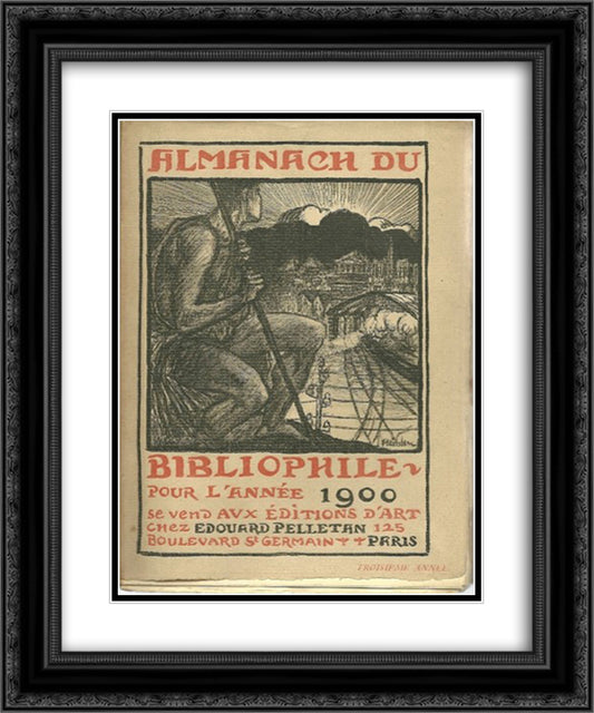 Almanach du Bibliophile Pour L'Annee 20x24 Black Ornate Wood Framed Art Print Poster with Double Matting by Steinlen, Theophile