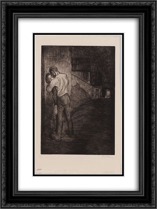 Amants de Village 18x24 Black Ornate Wood Framed Art Print Poster with Double Matting by Steinlen, Theophile