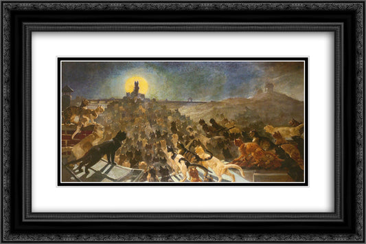 Apotheosis of Cats 24x16 Black Ornate Wood Framed Art Print Poster with Double Matting by Steinlen, Theophile