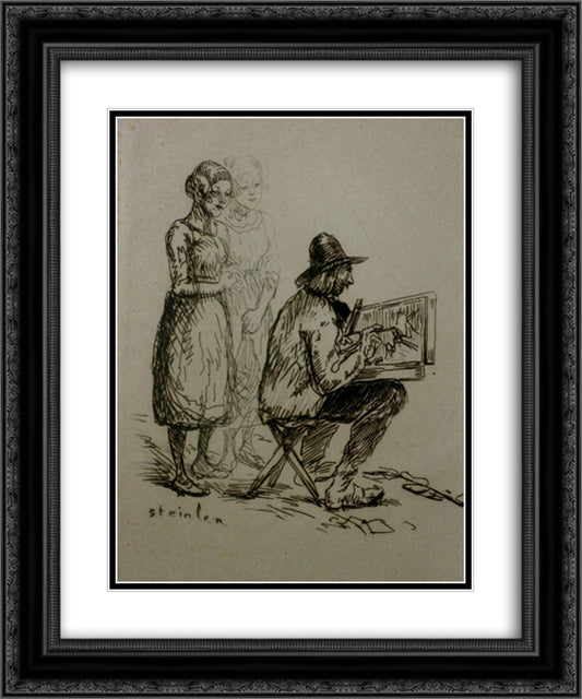 Artist drawing 20x24 Black Ornate Wood Framed Art Print Poster with Double Matting by Steinlen, Theophile