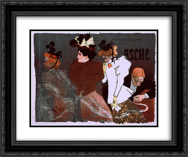 Asche 24x20 Black Ornate Wood Framed Art Print Poster with Double Matting by Steinlen, Theophile