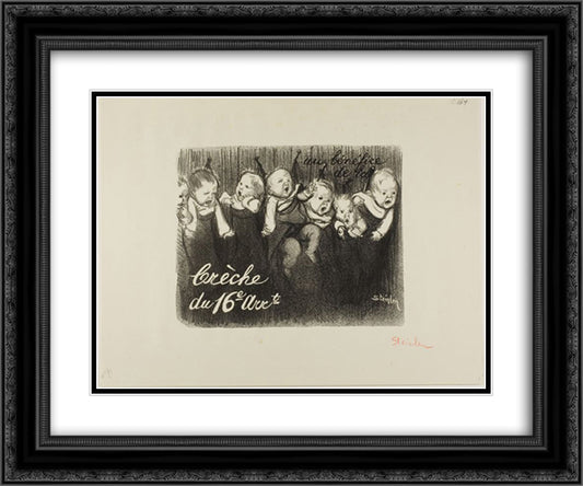 Au Benefice de la Creche du 16e Arrondissement 24x20 Black Ornate Wood Framed Art Print Poster with Double Matting by Steinlen, Theophile