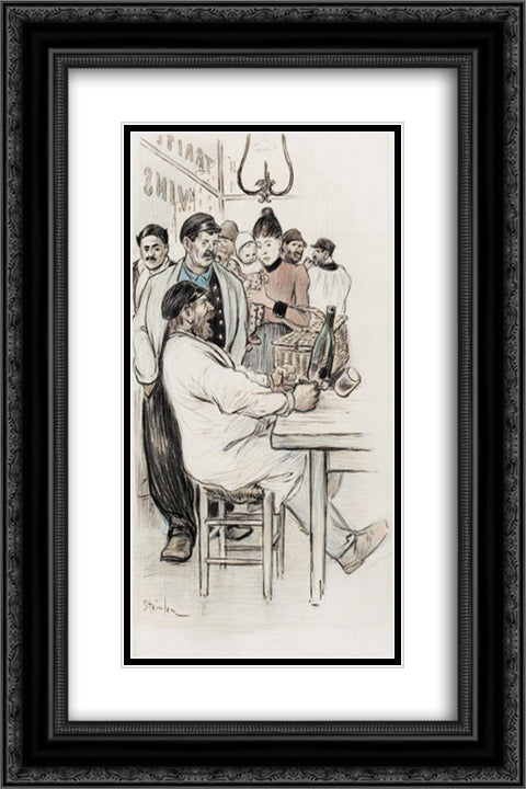 Au Bistrot 16x24 Black Ornate Wood Framed Art Print Poster with Double Matting by Steinlen, Theophile