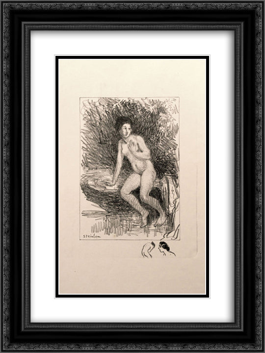 Au Bord de L'Eau 18x24 Black Ornate Wood Framed Art Print Poster with Double Matting by Steinlen, Theophile