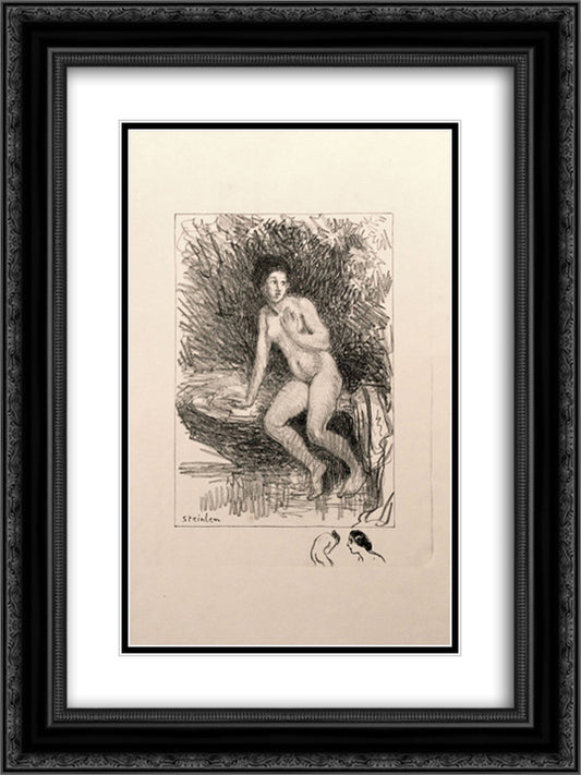 Au Bord de L'Eau 18x24 Black Ornate Wood Framed Art Print Poster with Double Matting by Steinlen, Theophile