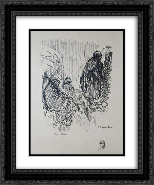 Au Creneau 20x24 Black Ornate Wood Framed Art Print Poster with Double Matting by Steinlen, Theophile