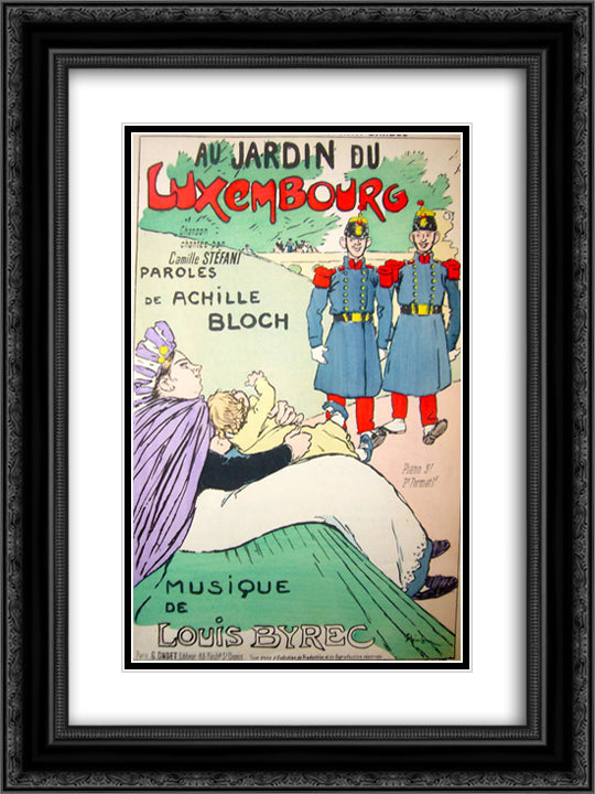 Au Jardin Du Luxembourg 18x24 Black Ornate Wood Framed Art Print Poster with Double Matting by Steinlen, Theophile