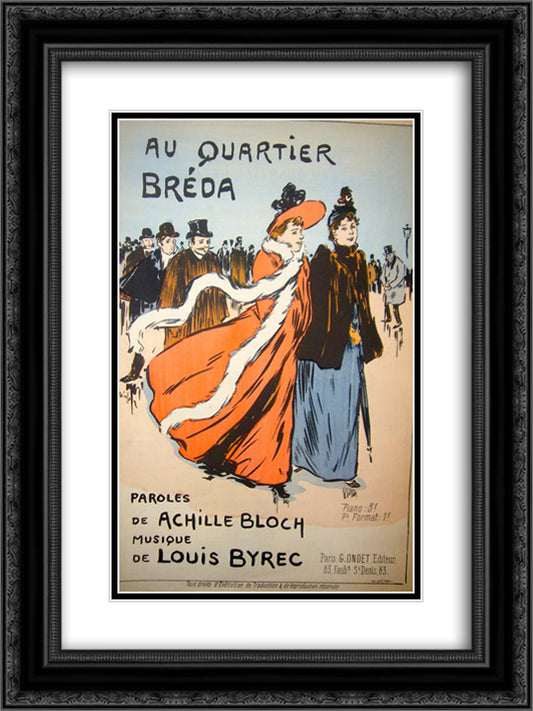 Au Quartier Breda 18x24 Black Ornate Wood Framed Art Print Poster with Double Matting by Steinlen, Theophile