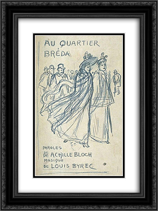 Au Quartier Breda sketch 18x24 Black Ornate Wood Framed Art Print Poster with Double Matting by Steinlen, Theophile