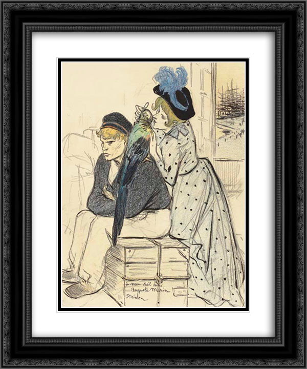 Aux Iles Original drawing 20x24 Black Ornate Wood Framed Art Print Poster with Double Matting by Steinlen, Theophile