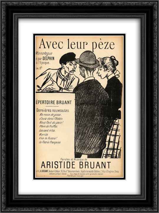 Avec Leur Peze 18x24 Black Ornate Wood Framed Art Print Poster with Double Matting by Steinlen, Theophile