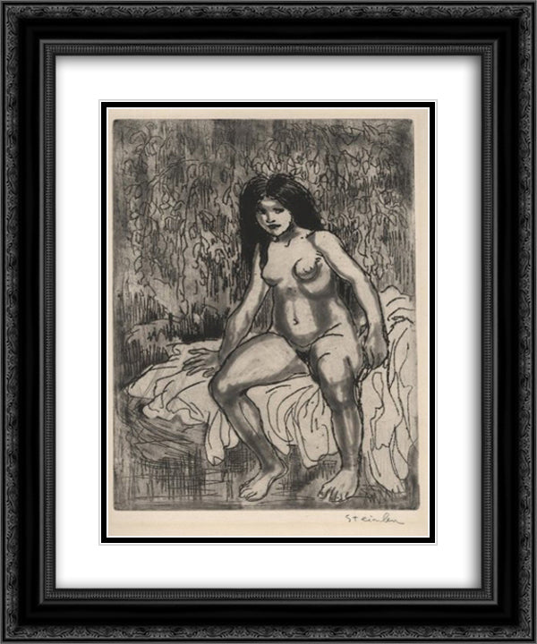 Baigneuse En Plein Air 20x24 Black Ornate Wood Framed Art Print Poster with Double Matting by Steinlen, Theophile