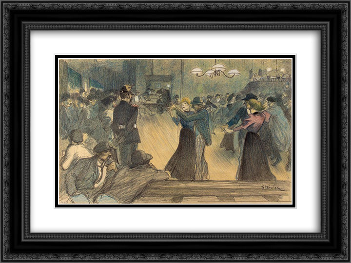 Ball in Paris suburb 24x18 Black Ornate Wood Framed Art Print Poster with Double Matting by Steinlen, Theophile