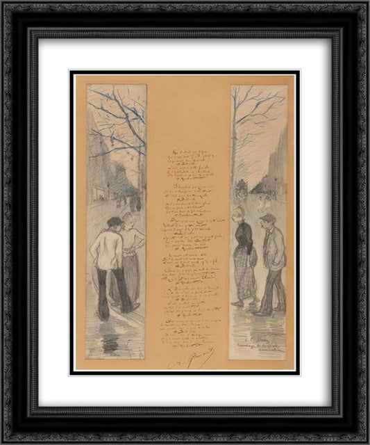 Belleville-Menilmontant original drawing 20x24 Black Ornate Wood Framed Art Print Poster with Double Matting by Steinlen, Theophile