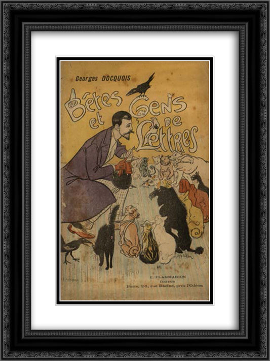 Betes et Gens de Lettres 18x24 Black Ornate Wood Framed Art Print Poster with Double Matting by Steinlen, Theophile