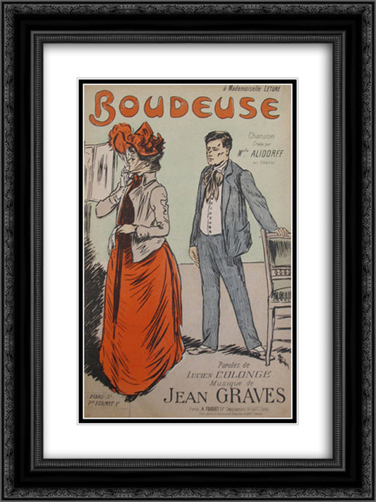 Boudeuse 18x24 Black Ornate Wood Framed Art Print Poster with Double Matting by Steinlen, Theophile