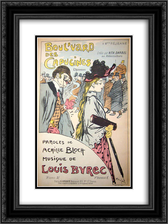 Boulvard Des Capucines 18x24 Black Ornate Wood Framed Art Print Poster with Double Matting by Steinlen, Theophile