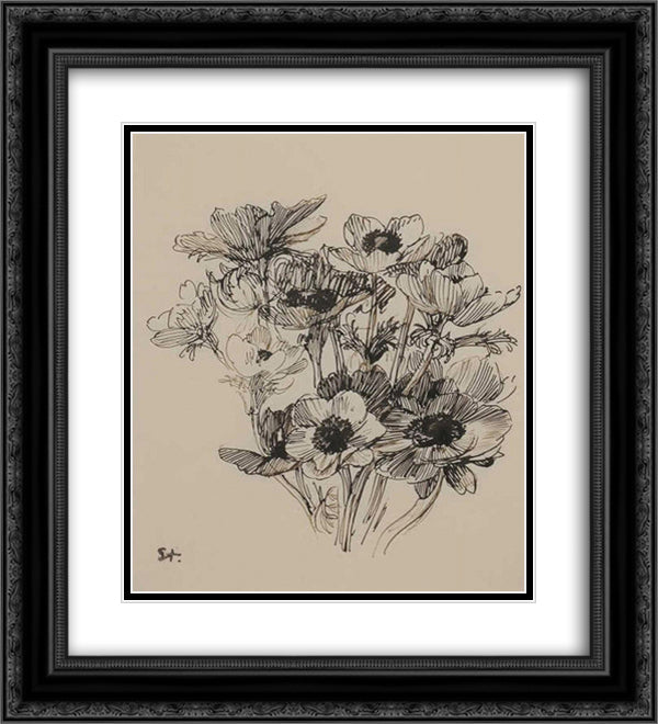 Bouquet de Fleurs 20x22 Black Ornate Wood Framed Art Print Poster with Double Matting by Steinlen, Theophile