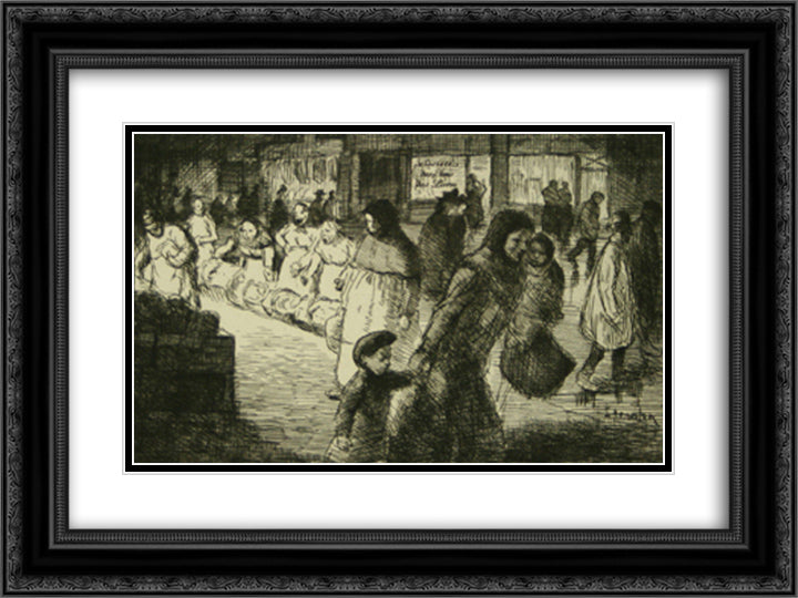 Bout de Rue Le Soir 24x18 Black Ornate Wood Framed Art Print Poster with Double Matting by Steinlen, Theophile