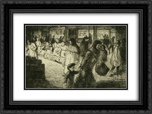 Bout de Rue Le Soir 24x18 Black Ornate Wood Framed Art Print Poster with Double Matting by Steinlen, Theophile