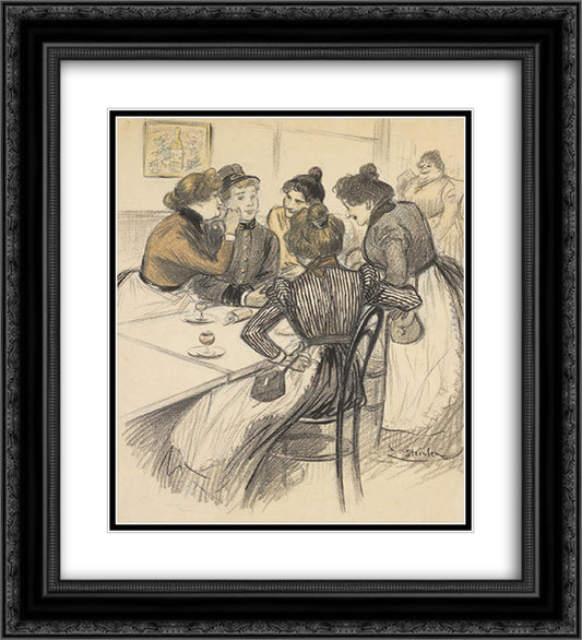 Brasserie Original drawing 20x22 Black Ornate Wood Framed Art Print Poster with Double Matting by Steinlen, Theophile