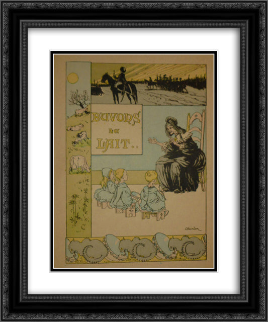 Buvons du Lait 20x24 Black Ornate Wood Framed Art Print Poster with Double Matting by Steinlen, Theophile