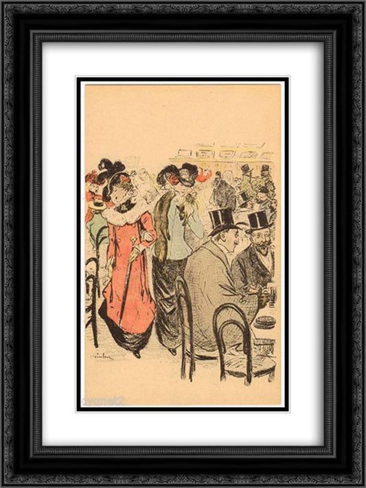 Cafe Scene 18x24 Black Ornate Wood Framed Art Print Poster with Double Matting by Steinlen, Theophile