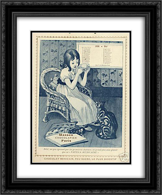 Calendrier Masson 20x24 Black Ornate Wood Framed Art Print Poster with Double Matting by Steinlen, Theophile