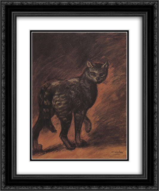 Cat 20x24 Black Ornate Wood Framed Art Print Poster with Double Matting by Steinlen, Theophile