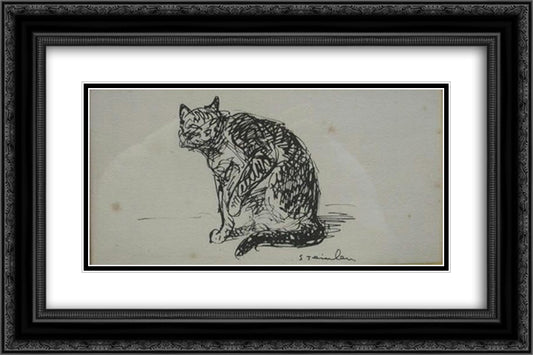 Cat Binoche 24x16 Black Ornate Wood Framed Art Print Poster with Double Matting by Steinlen, Theophile