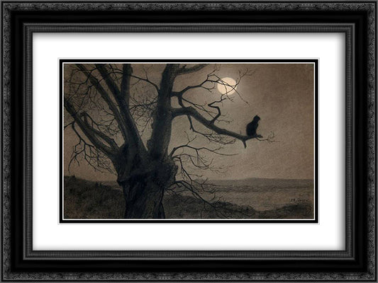 Cat in the moonlight 24x18 Black Ornate Wood Framed Art Print Poster with Double Matting by Steinlen, Theophile