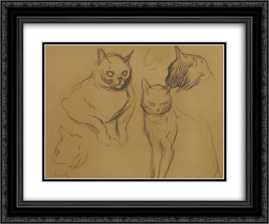 Cat Sketches 24x20 Black Ornate Wood Framed Art Print Poster with Double Matting by Steinlen, Theophile