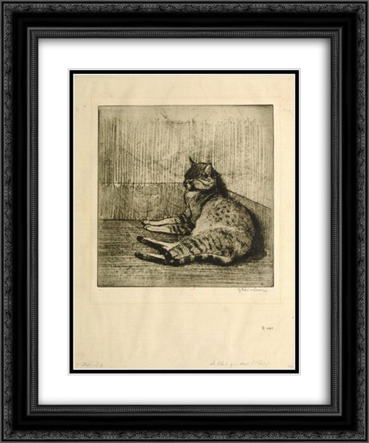 Cat Sleeping In A Corner 20x24 Black Ornate Wood Framed Art Print Poster with Double Matting by Steinlen, Theophile