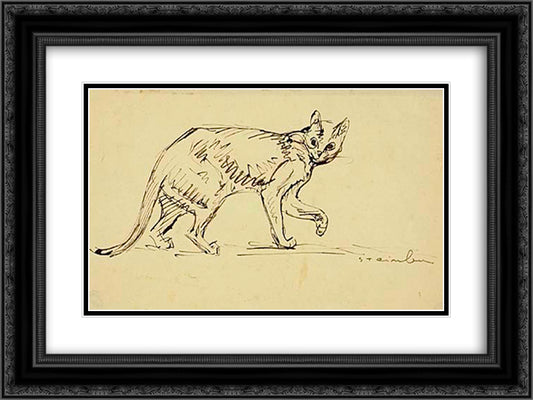 Cat Walking 24x18 Black Ornate Wood Framed Art Print Poster with Double Matting by Steinlen, Theophile