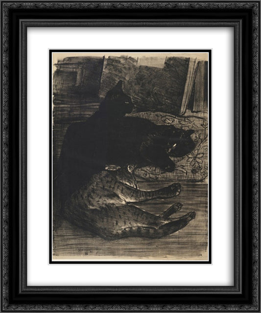 Cats 20x24 Black Ornate Wood Framed Art Print Poster with Double Matting by Steinlen, Theophile