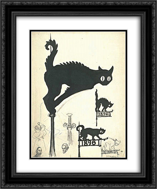 Cats 20x24 Black Ornate Wood Framed Art Print Poster with Double Matting by Steinlen, Theophile