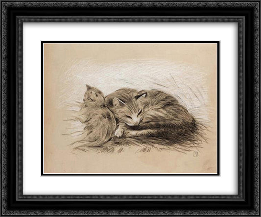 Cats drawing 24x20 Black Ornate Wood Framed Art Print Poster with Double Matting by Steinlen, Theophile